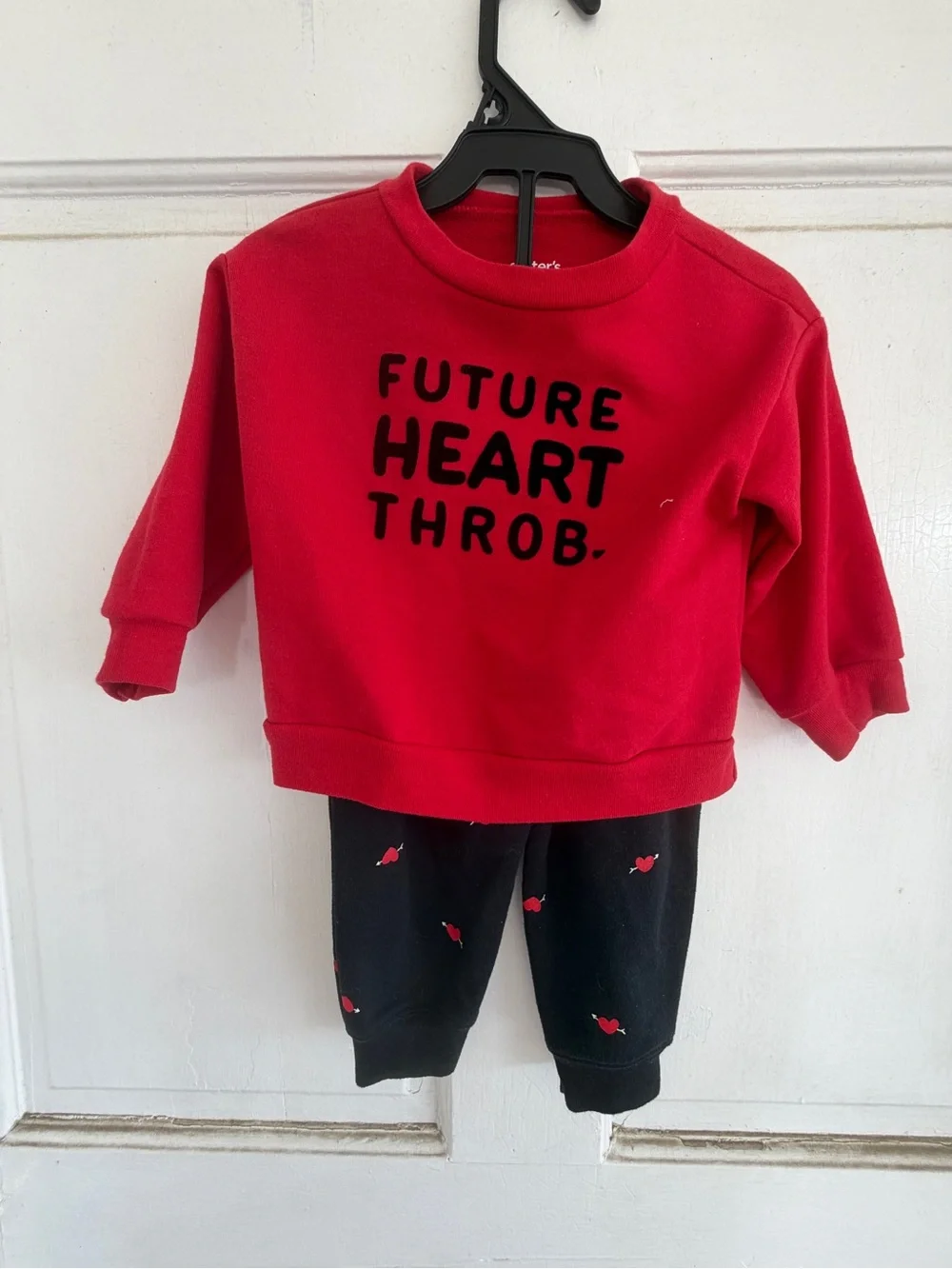Carter's Boys Red Sweatshirt with Black Heart Joggers Set